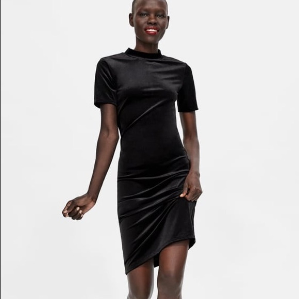 ZARA black velvet midi dress